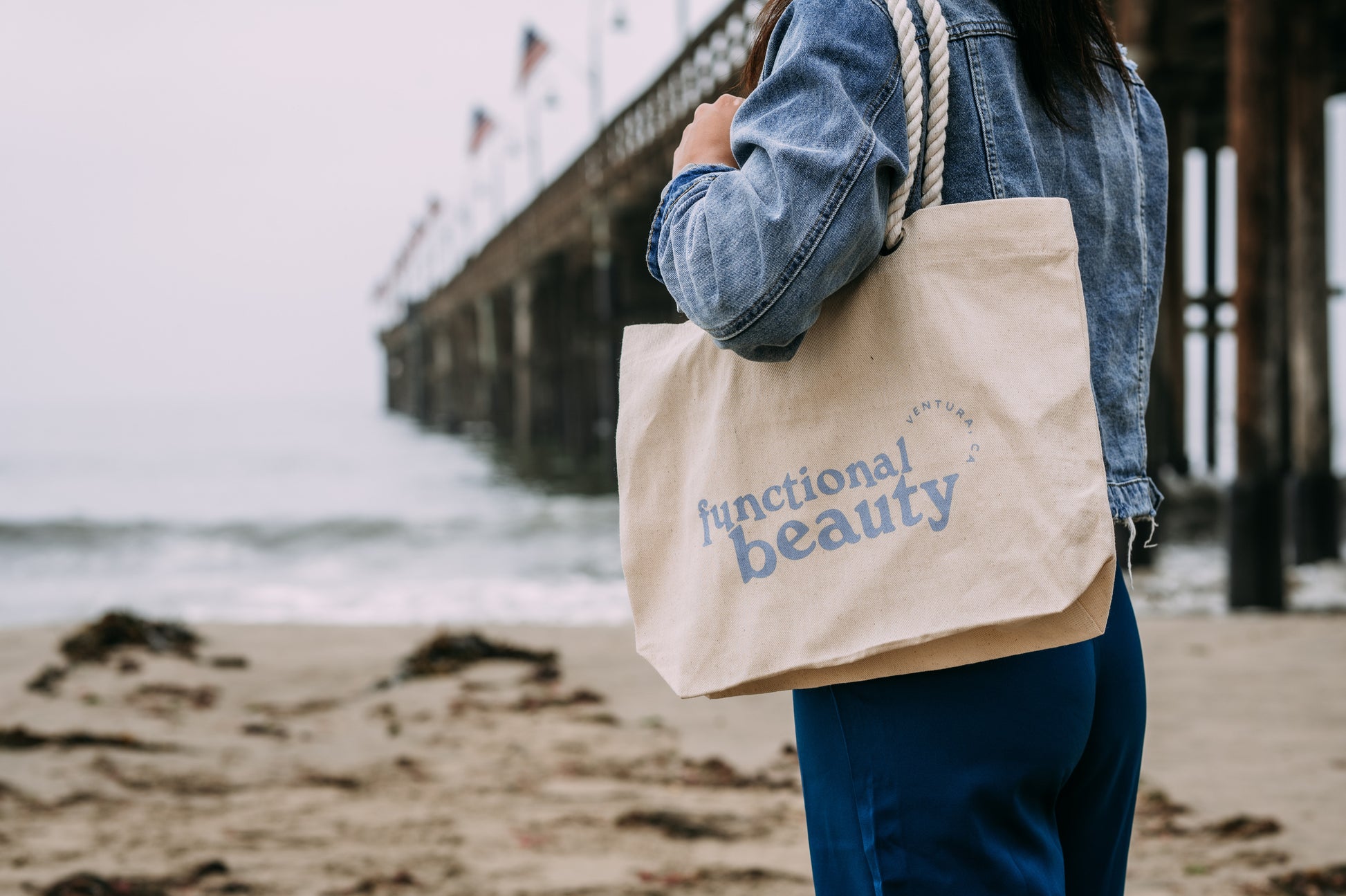 Canvas beach bag tote over the shoulder