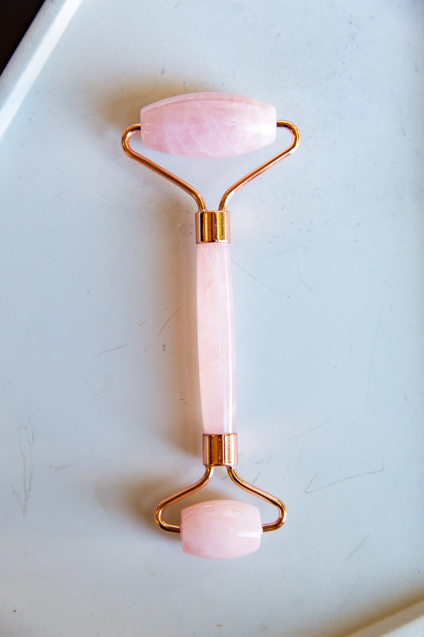Rose Quartz Roller displayed ready for use