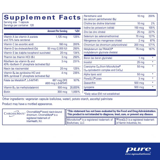 Supplement Facts and ingredients for the O.N.E. Multivitamin