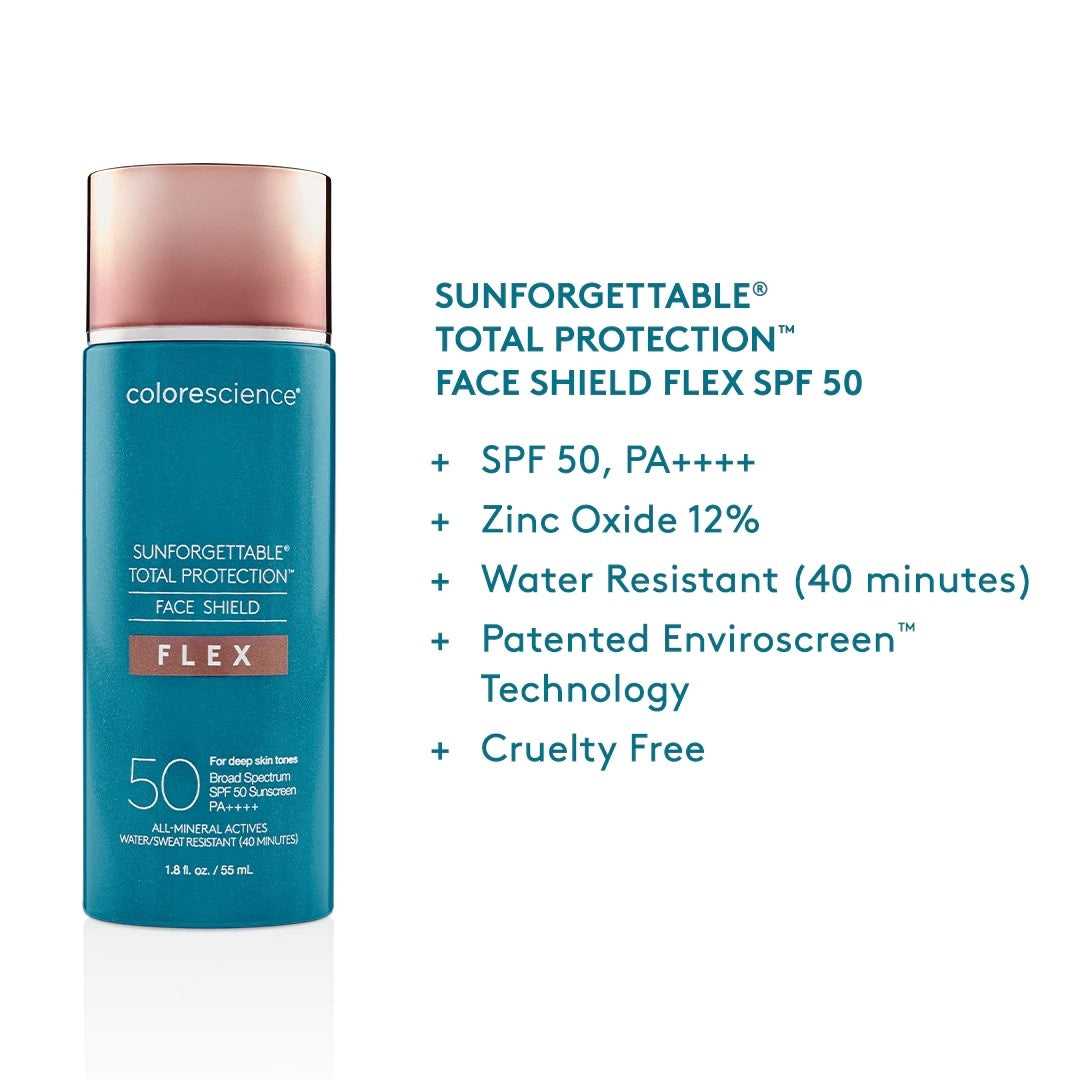 Infographic highlighting Face Shield Flex SPF 50 attributes